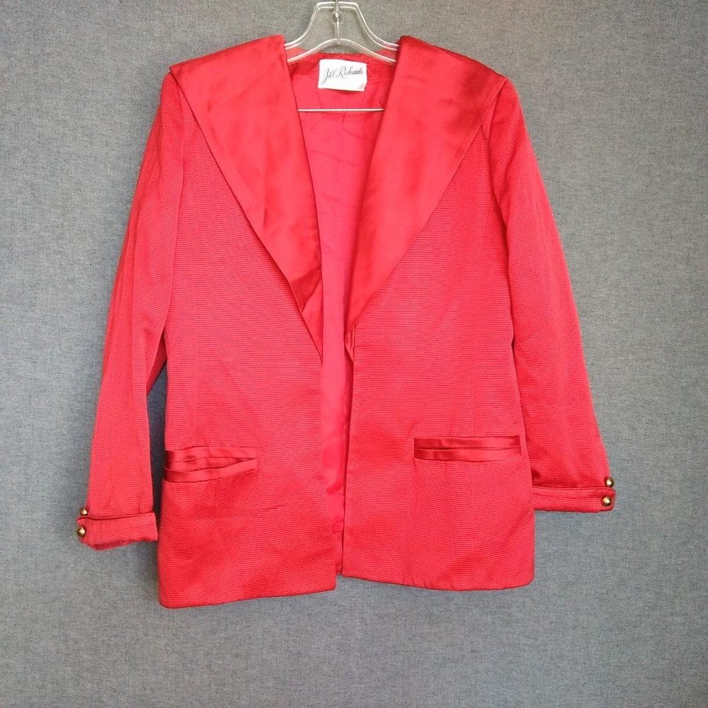 Jill Richards Red Metallic Open Tuxedo Blazer